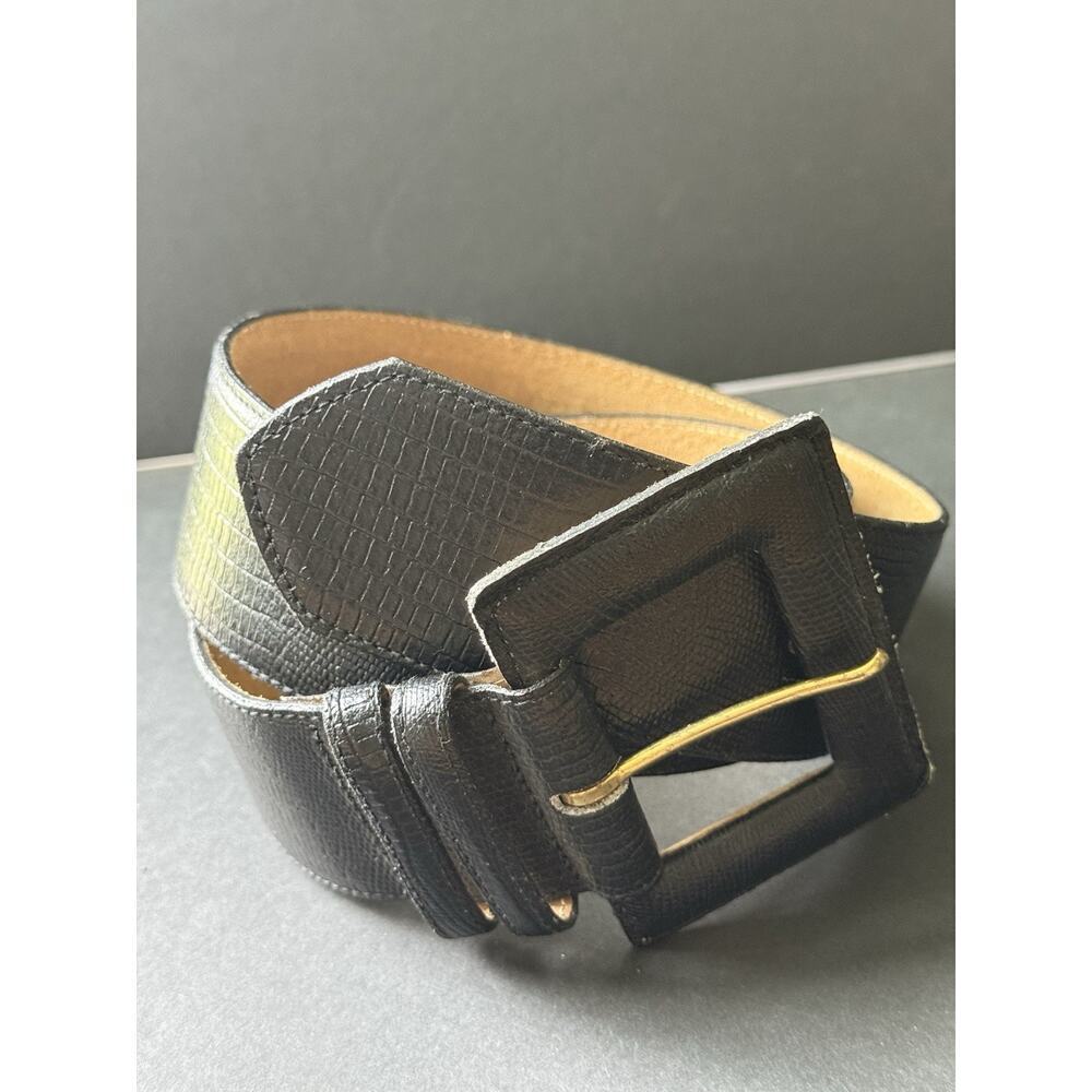 Talbots Lizard Grain Leather Womens Belt Wide Black Size Medium Career Capsule - Picture 8 of 10